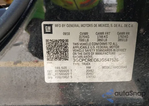 2018 Chevrolet Silverado 1500 1Lt z USA, uszkodzony, nr VIN 3GCPCREC6JG547526